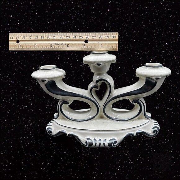 Vintage Mitterteich Bavaria Germany 3 Way Candle Stick Holder Ceramic 8”W 5.5”T - Picture 5 of 15